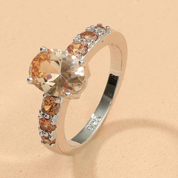 New S925 Sterling Silver Rare Golden Orange Topaz Oval Cut Luxurious Ring - Picture 4 of 16